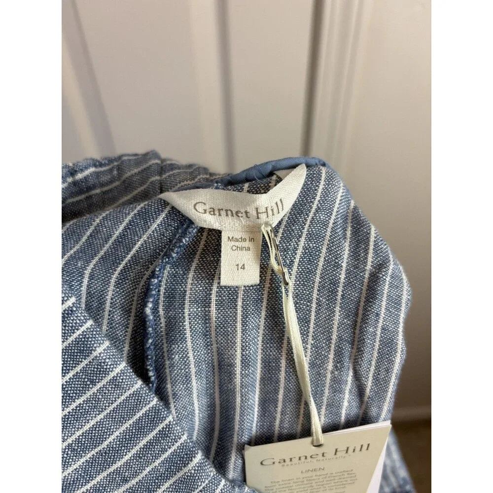 Garnet Hill 100% Linen Blue and White Stripe Pants Size 14 NWT $139 - 430